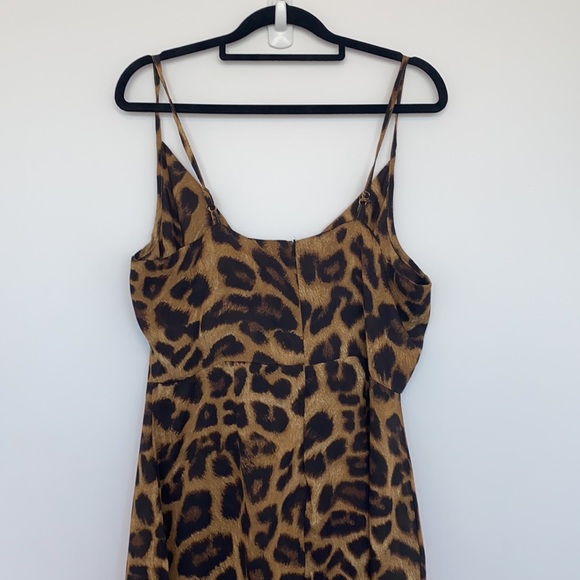 NEW PLT Tan Leopard-Print Cowl Neck Frill Split Midi Dress size 16 - Picture 8 of 10